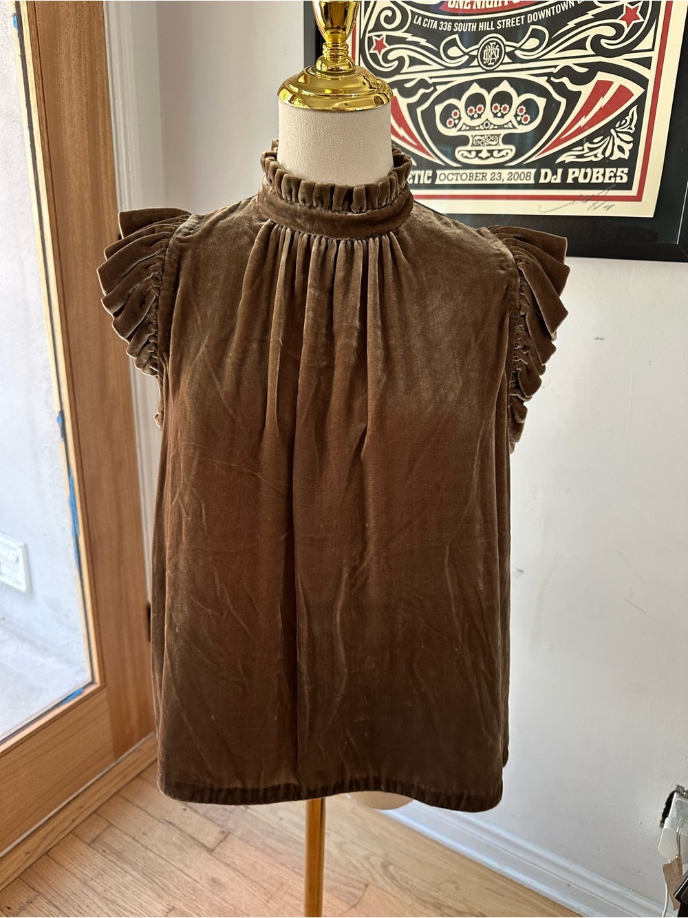 Ulla Johnson Velvet Ruffle Mock Neck Top | Size 2
